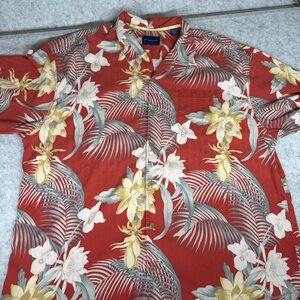 Tommy Bahama Hawaiian Shirt XXL Red Floral Button Up 100% Silk Relaxed Fit